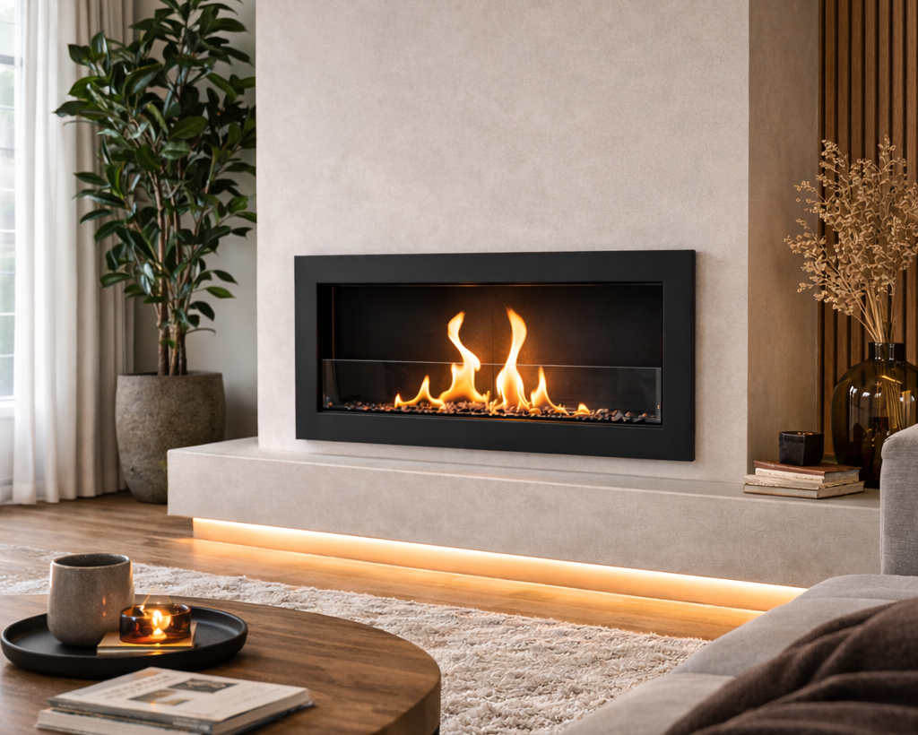 Biofireplace Wall-mounted with glass 900x400 Box black structural matte