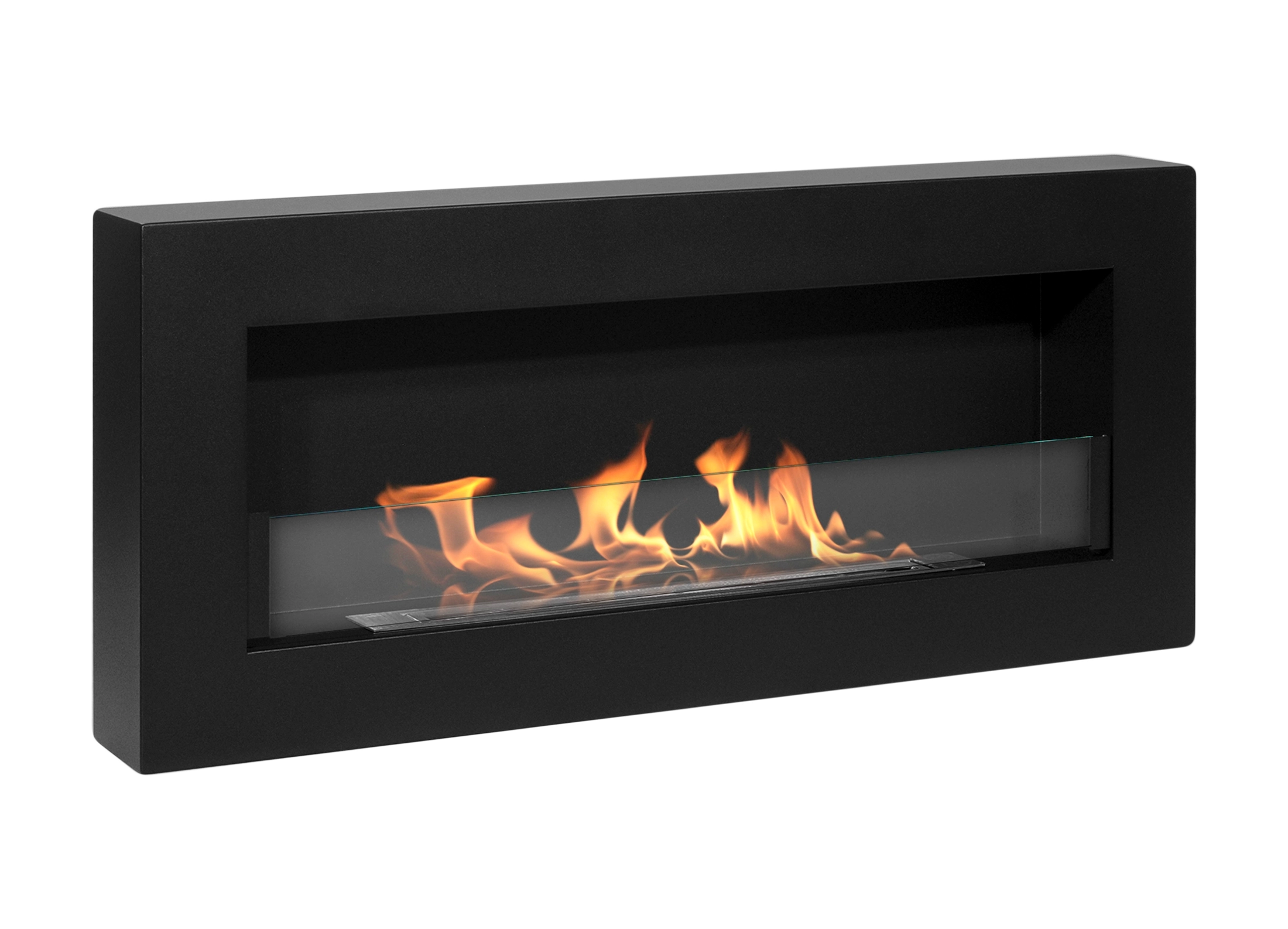 Biofireplace Wall-mounted with glass 900x400 Box black structural matte