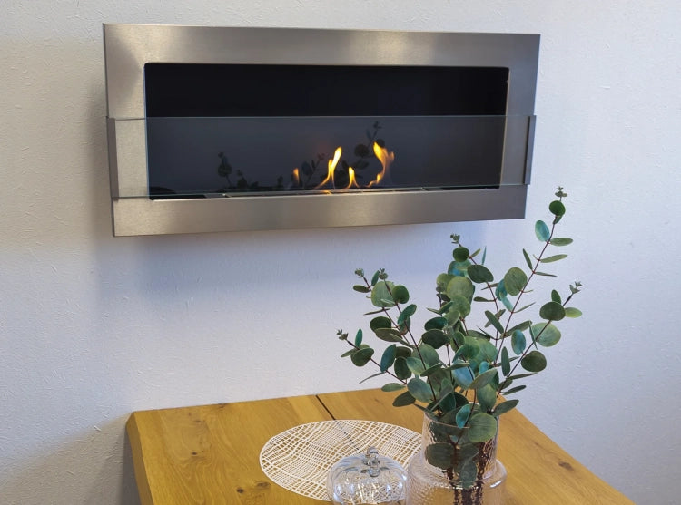 Biofireplace Wall-mounted with glass 900x400 inox-silver