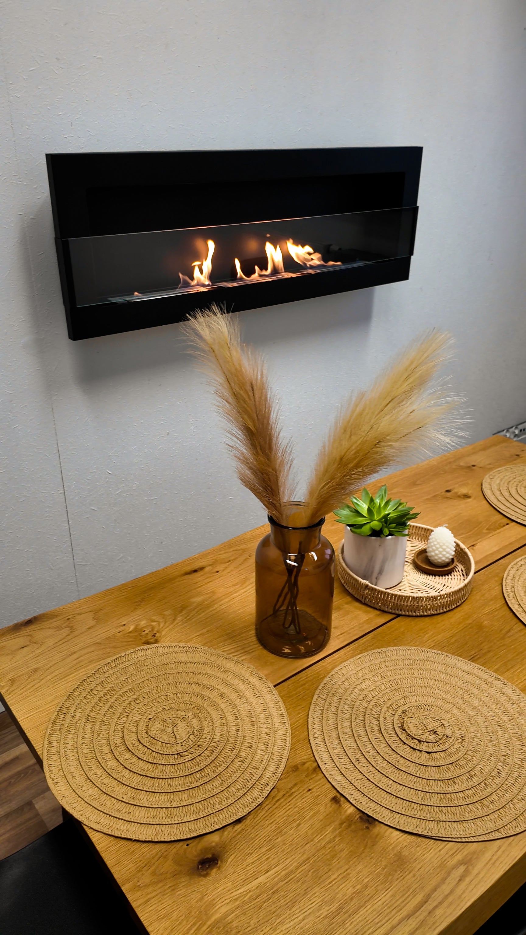 Biofireplace Wall-mounted with glass 1200x400 black structural matte