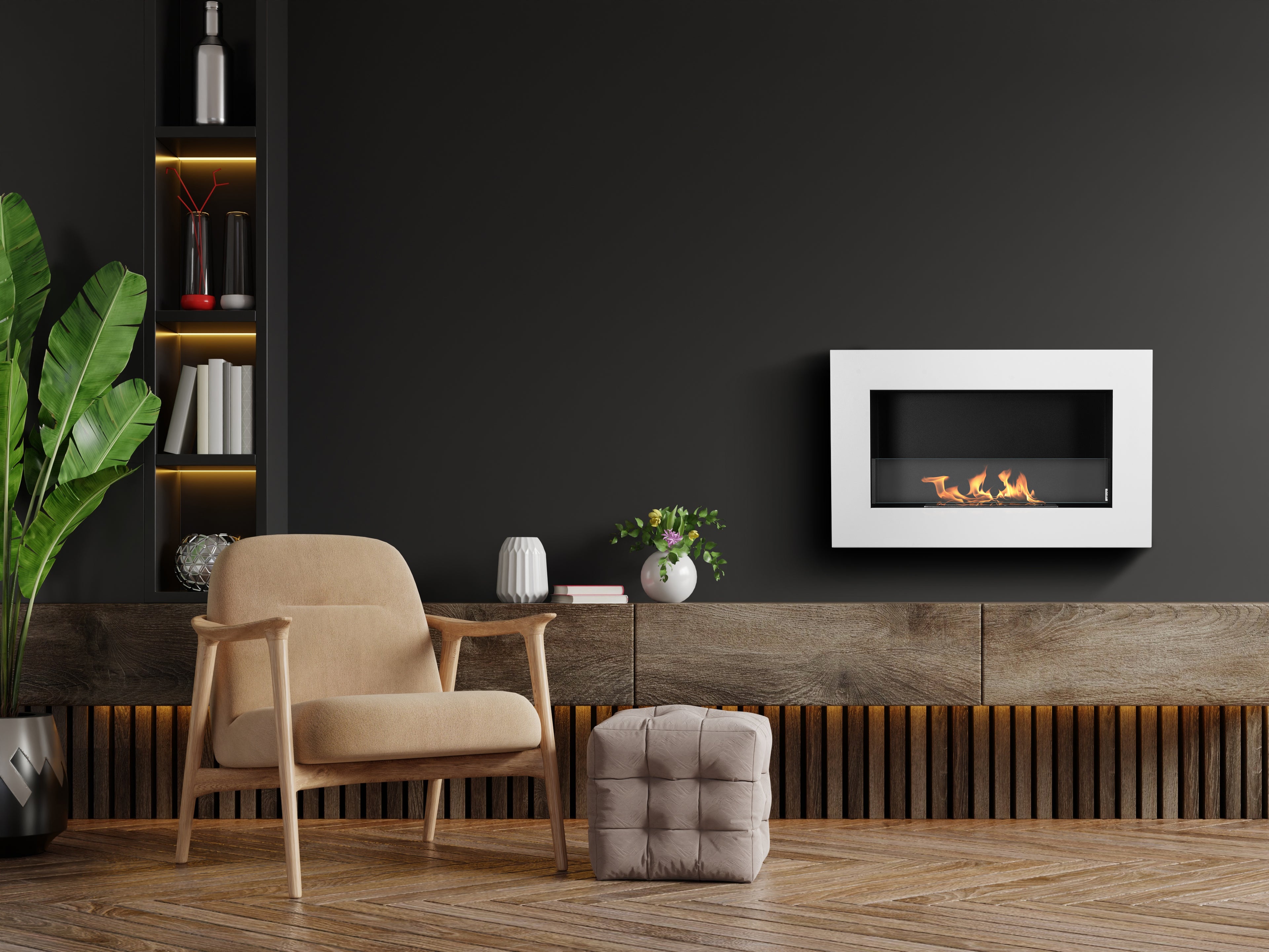 Biofireplace Wall-mounted with glass 650x400 BOX white structural matte