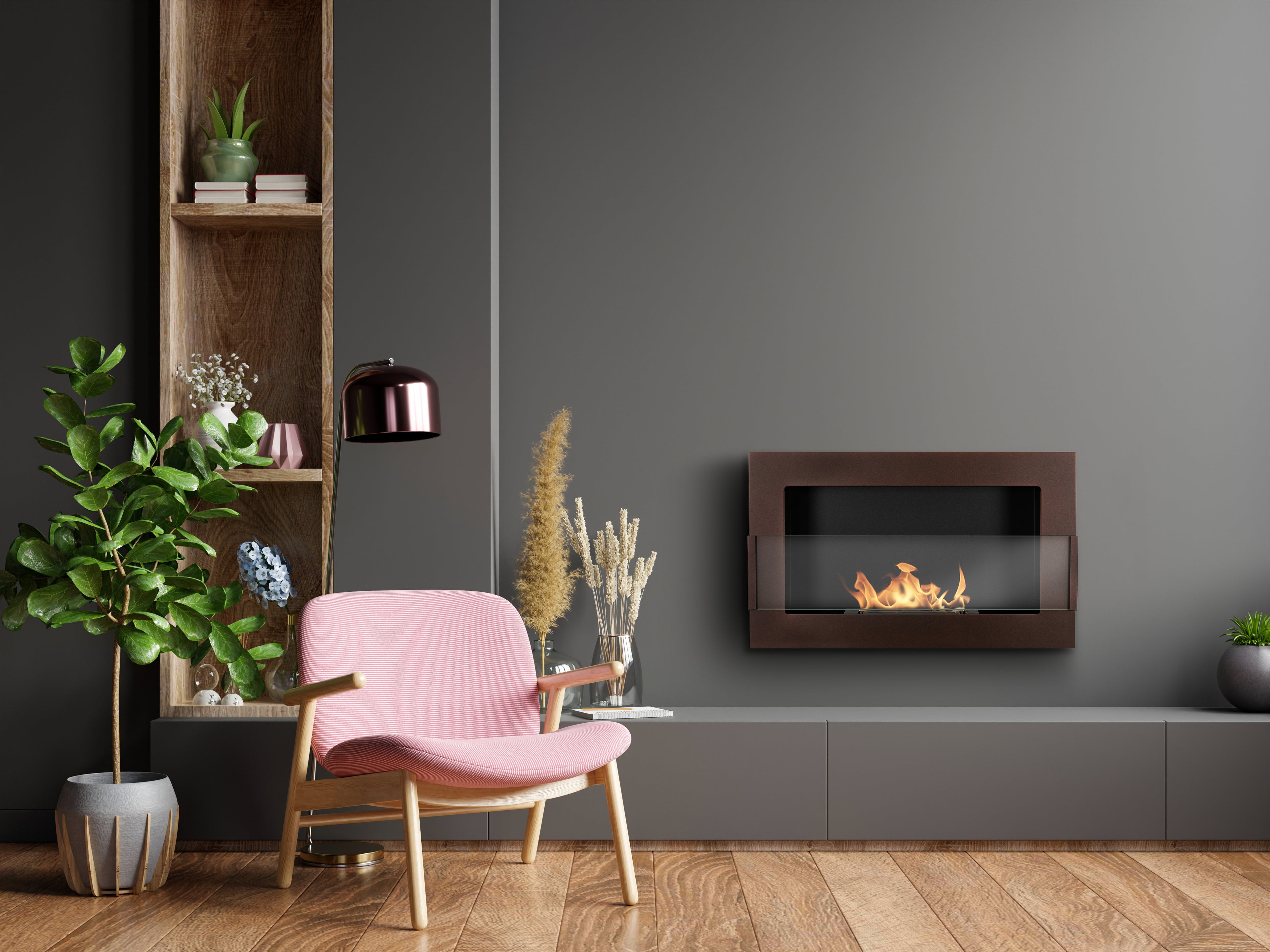 Biofireplace Wall-mounted with glass 650x400 brown