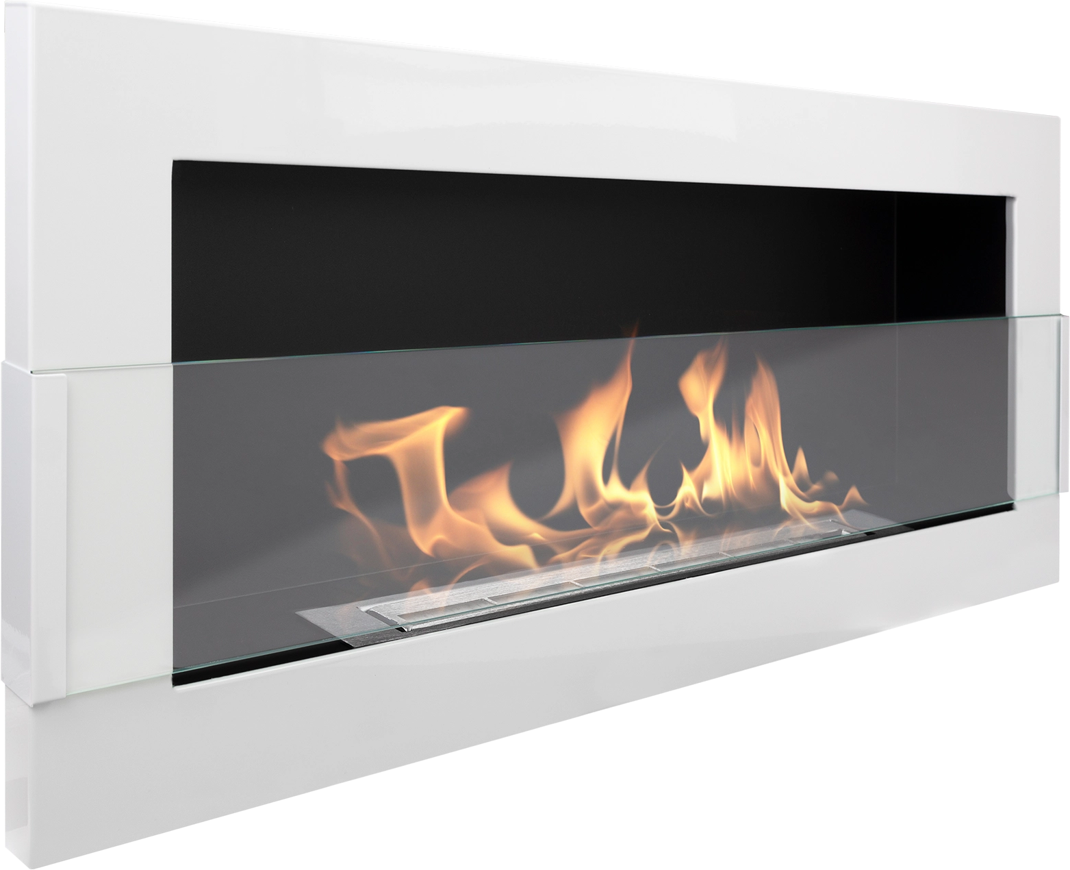 Biofireplace Wall-mounted ging with glass 900x400 white gloss