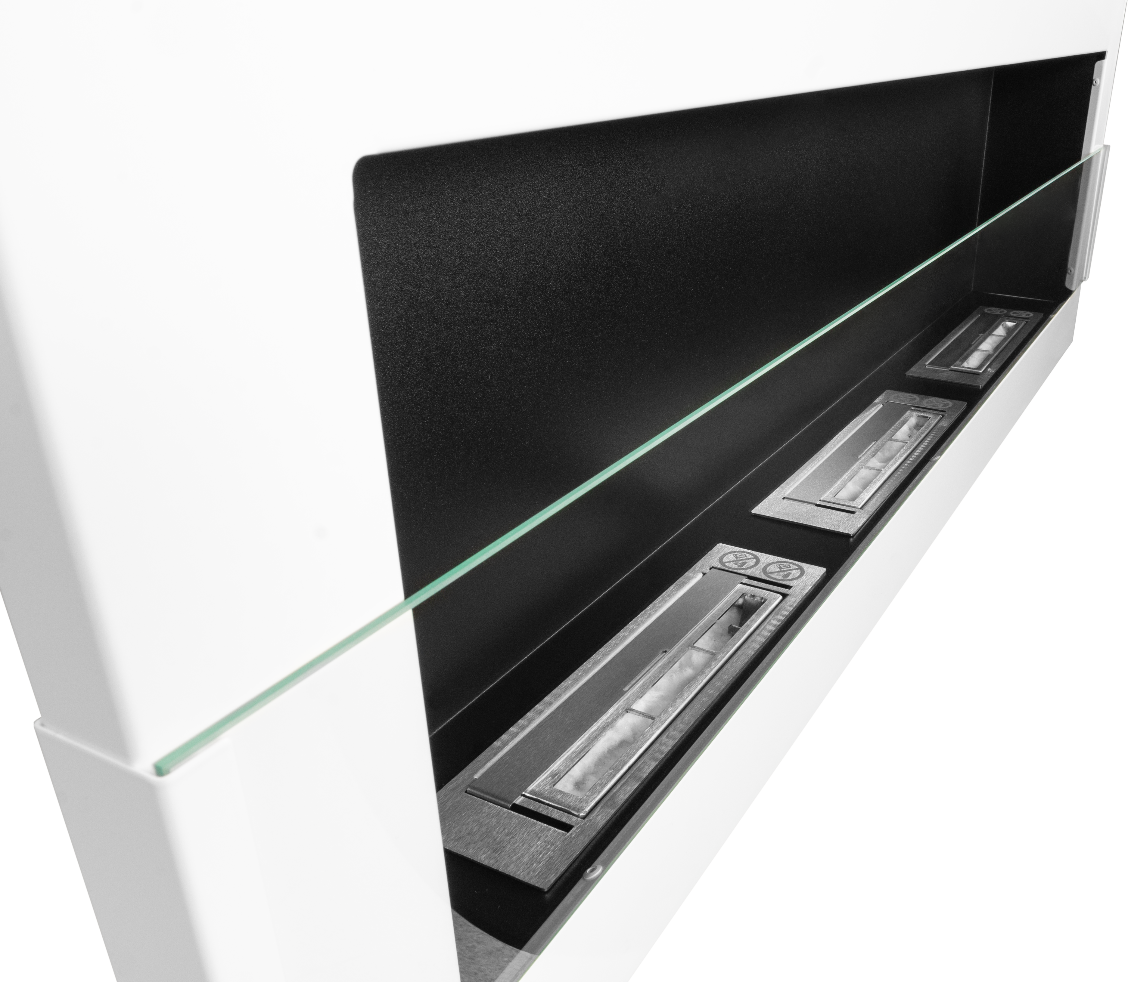 Biofireplace Wall-mounted 1200x400 white gloss with glass
