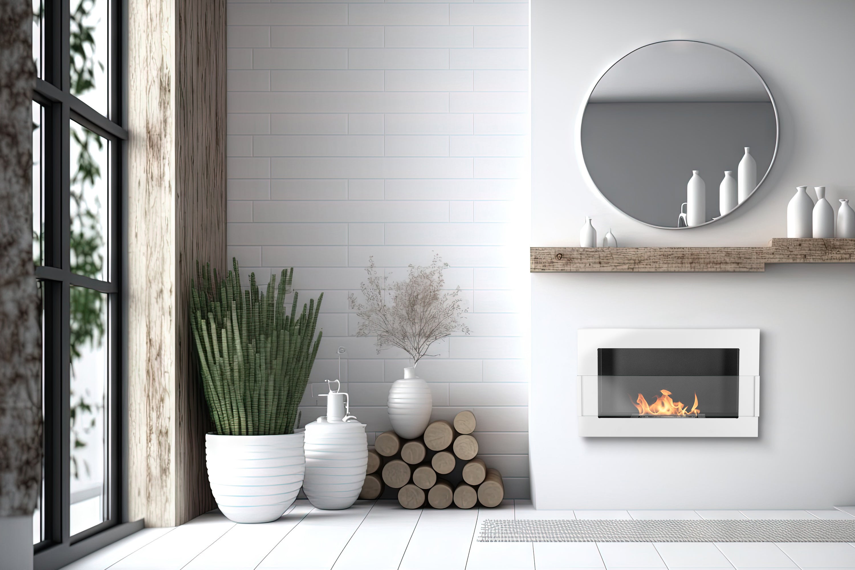 Biofireplace Wall-mounted with glass 650x400 white gloss