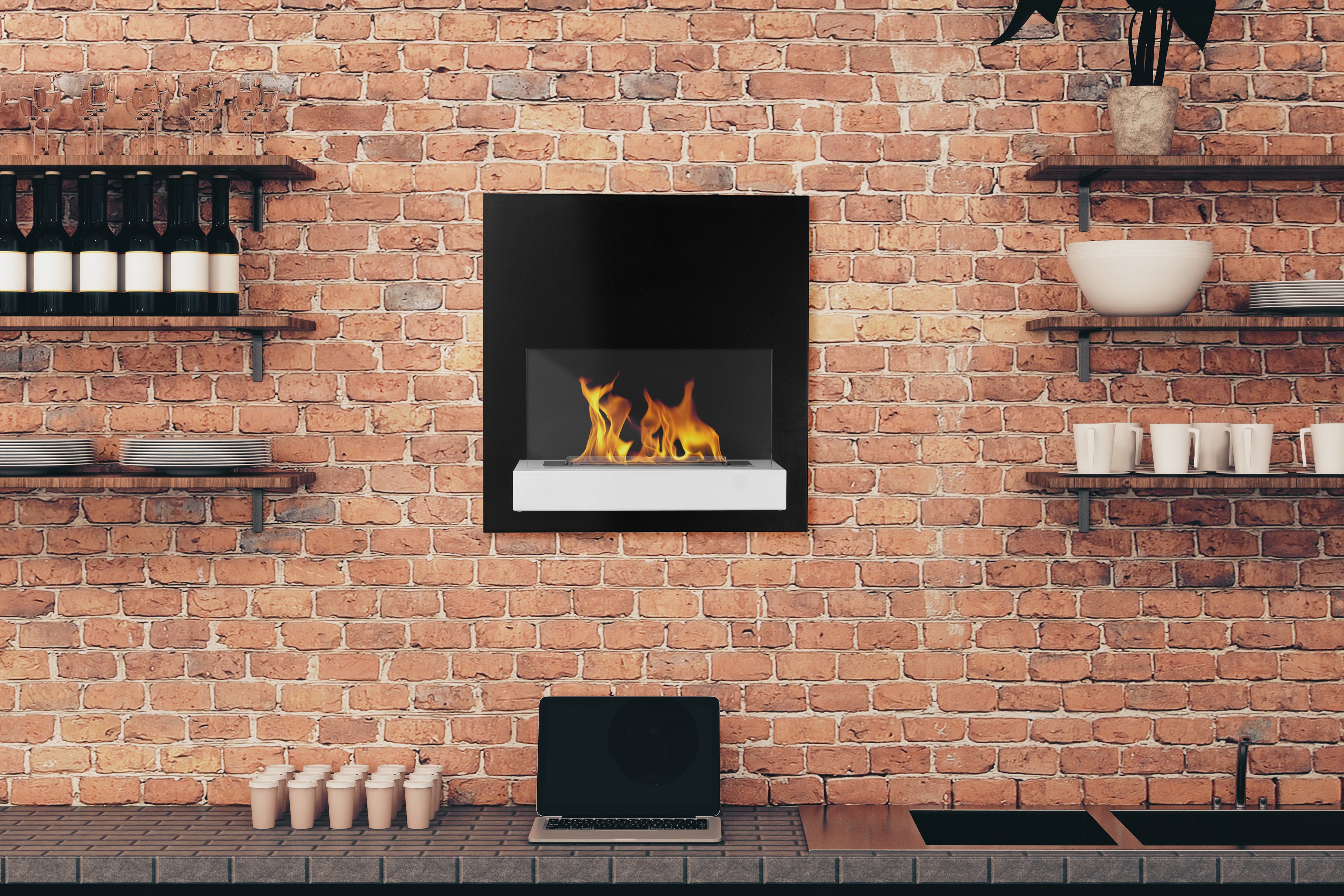 Biofireplace  Wall-mounted board black-white
