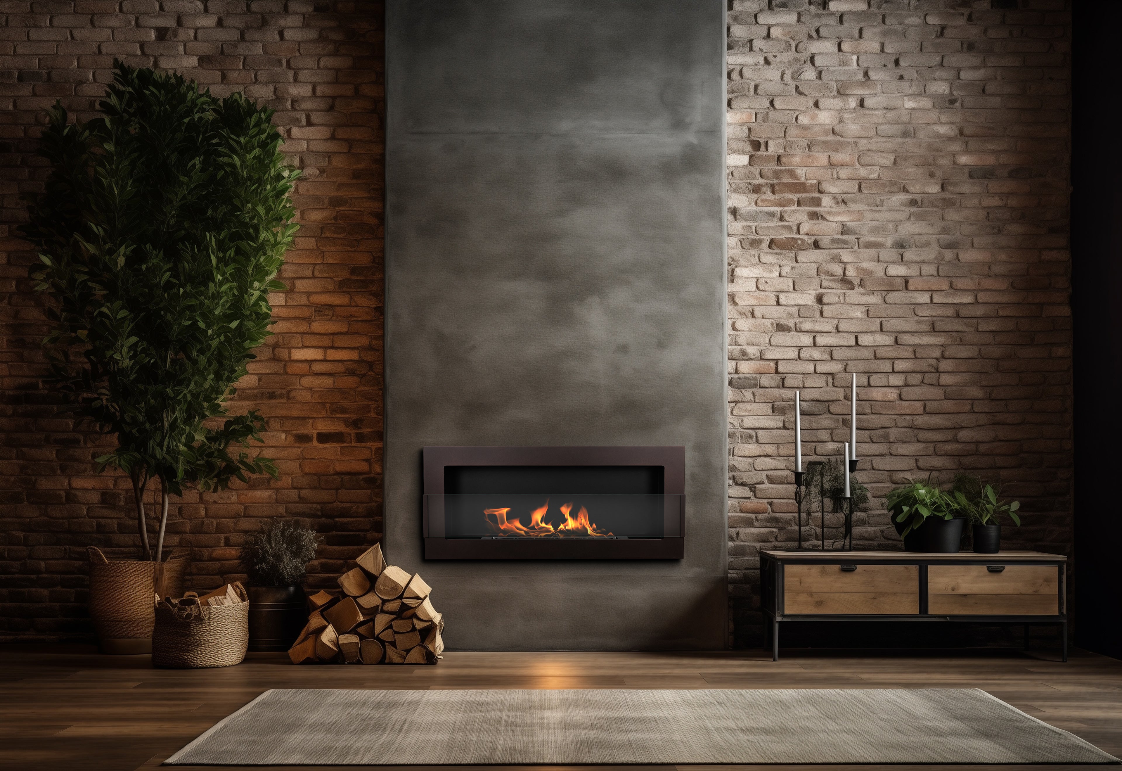 Biofireplace Wall-mounted with glass 900x400 brown