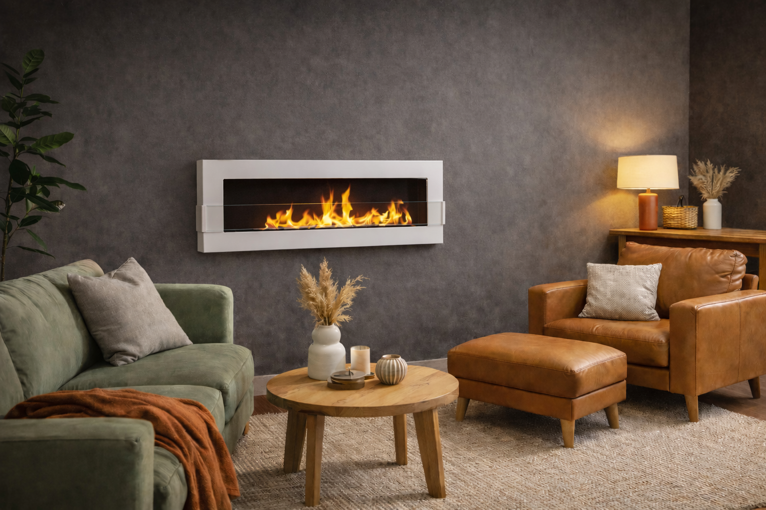 Biofireplace Wall-mounted 1200x400 white gloss with glass