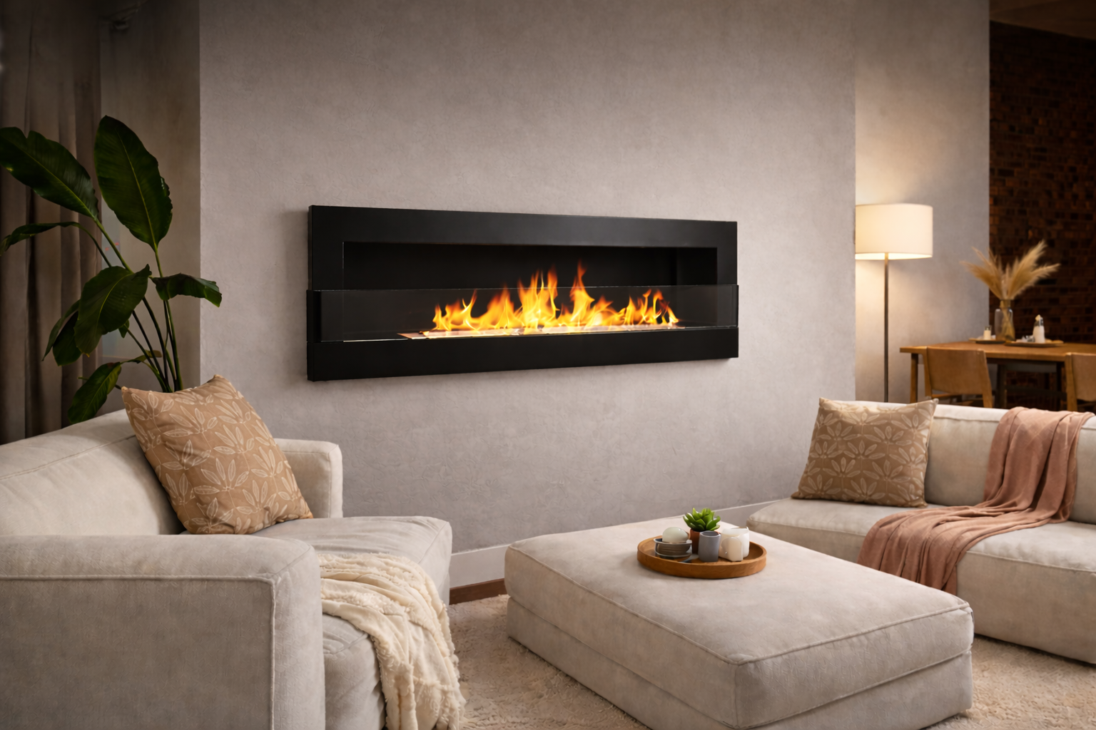 Biofireplace Wall-mounted with glass 1200x400 black structural matte