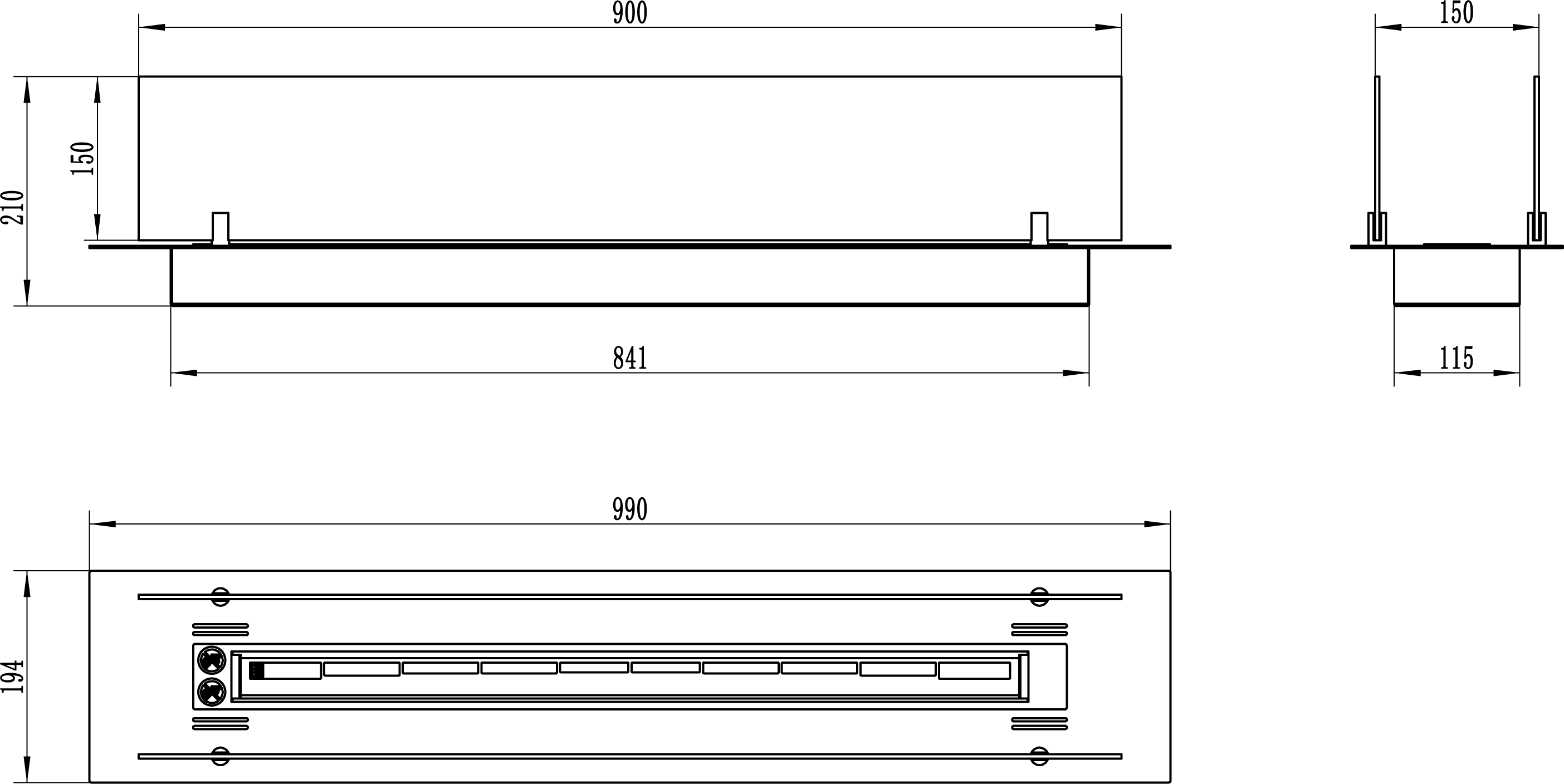 Biofireplace built-in inser 100cm black matte with glass